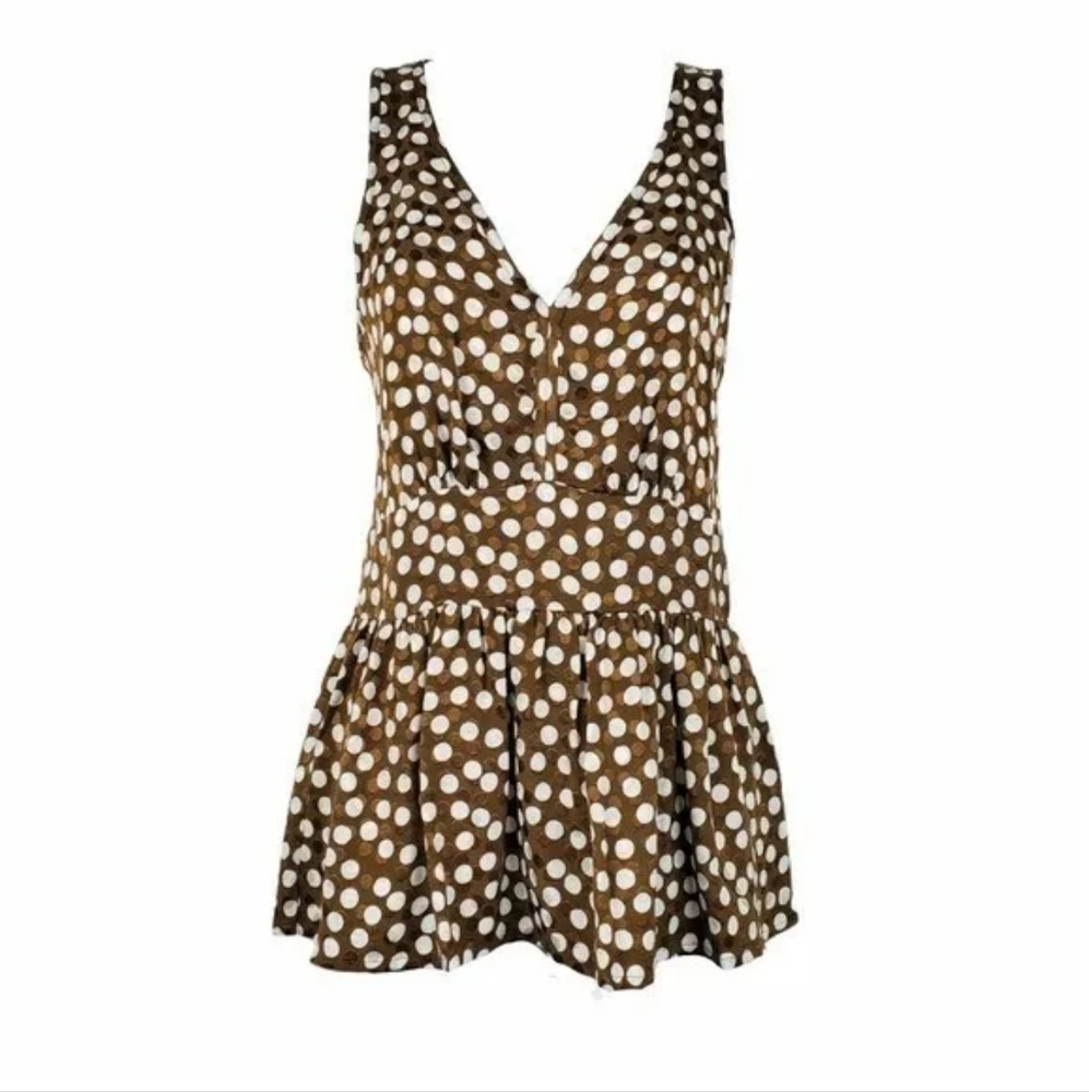 J. Crew Brown White Polka Dot Peplum Top size 2